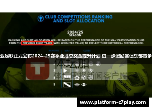 亚足联正式公布2024-25赛季亚冠总奖金提升计划 进一步激励各俱乐部竞争 亚足联正式公布2024-25赛季亚冠总奖金提升计划 进一步激励各俱乐部竞争