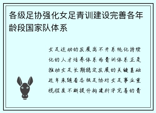 各级足协强化女足青训建设完善各年龄段国家队体系 各级足协强化女足青训建设完善各年龄段国家队体系